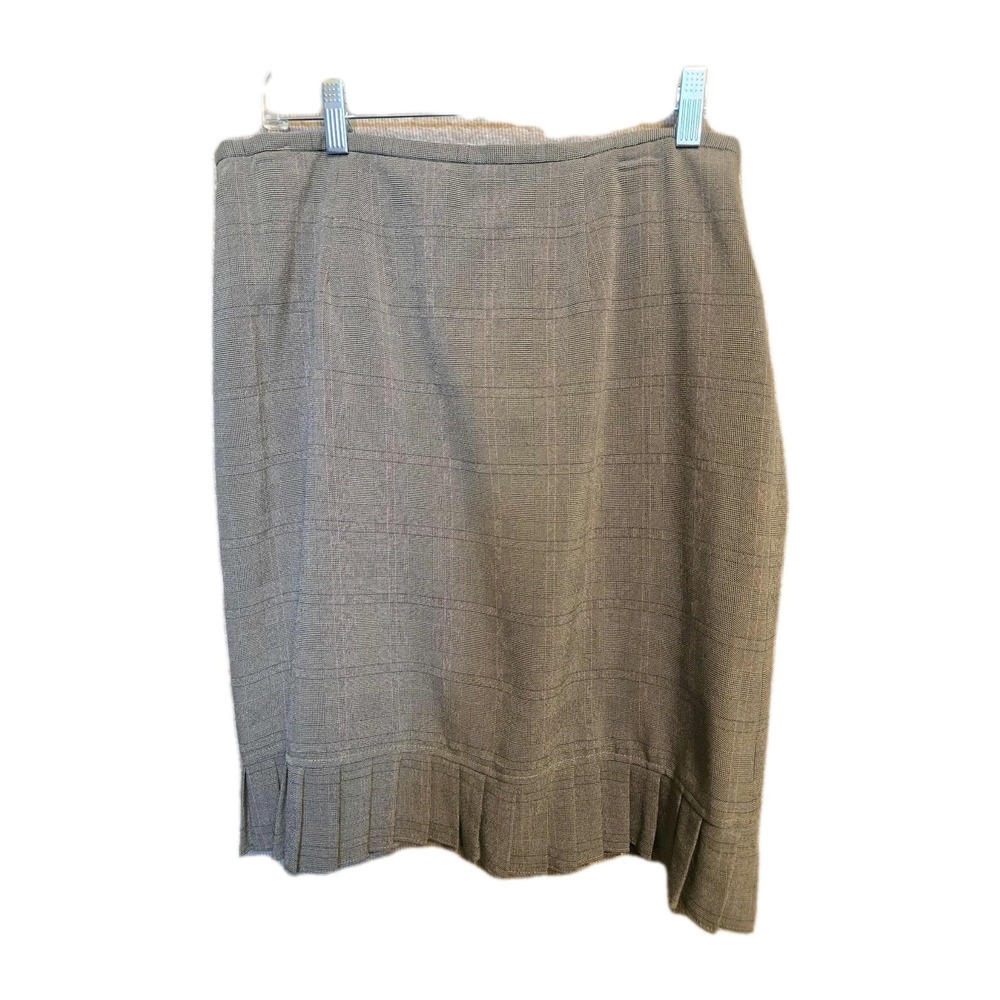 Stanley Blacker Skirt‎ Size 12 Tan Plaid Pleated Hem Skirt Corporate Preppy
